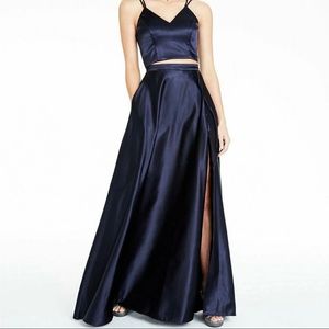 Crystal doll navy two piece prom dress